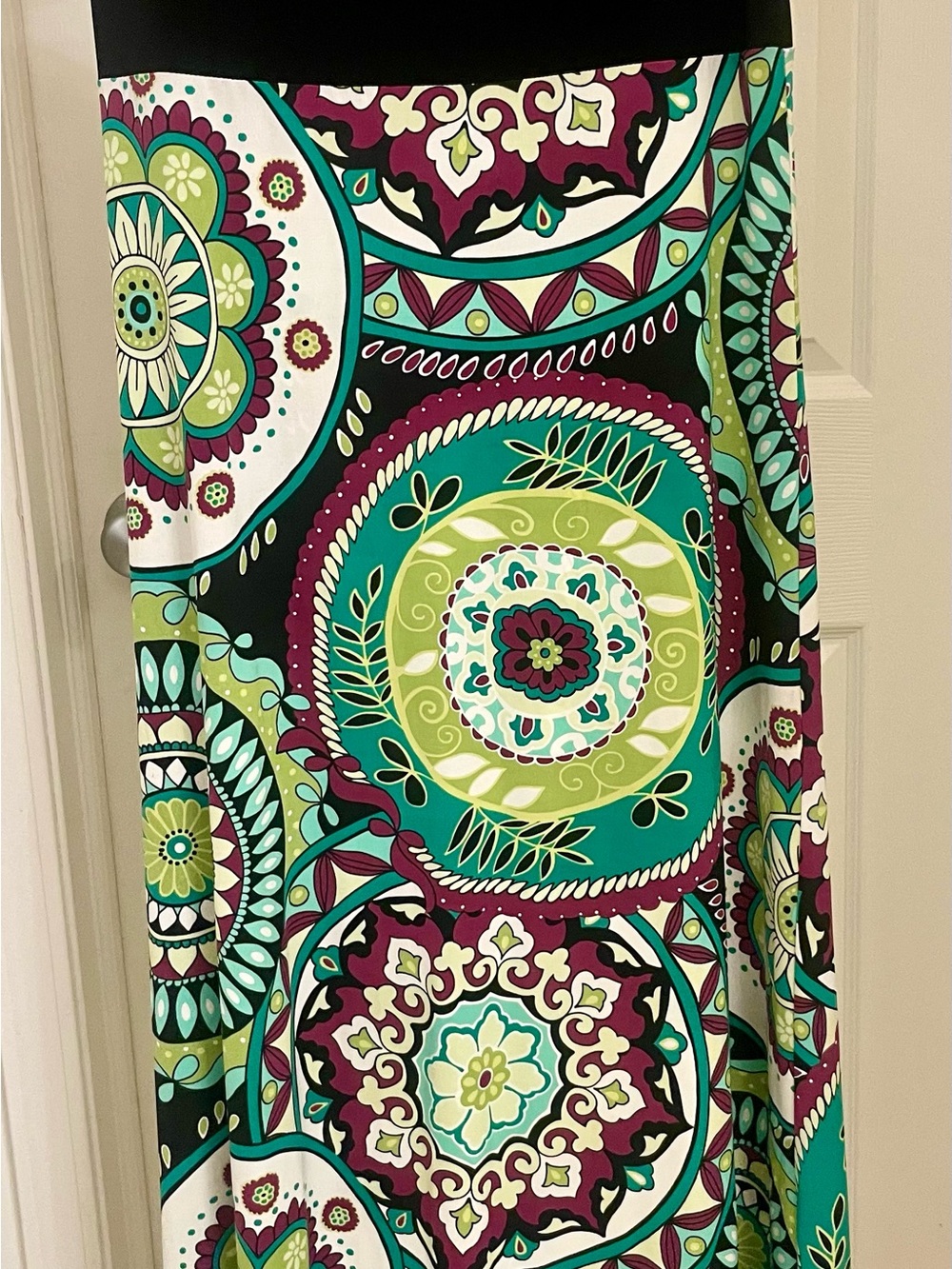 MSK Black Waistband Maxi Skirt with Teal, Lime & Berry Accents